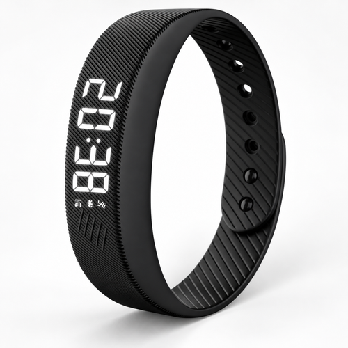 Black WAKE™ alarm bracelet with ribbed strap and illuminated digital display